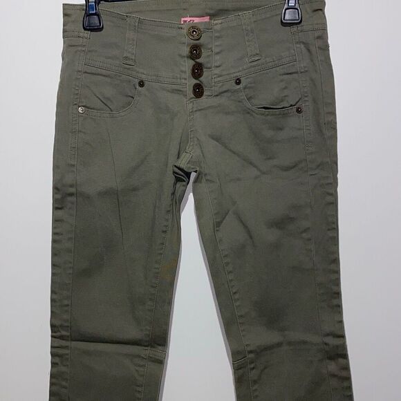 Max Rave Women's Army Green Button Fly Cotton Blend Skinny Khaki Pants Size 3 - Picture 1 of 9